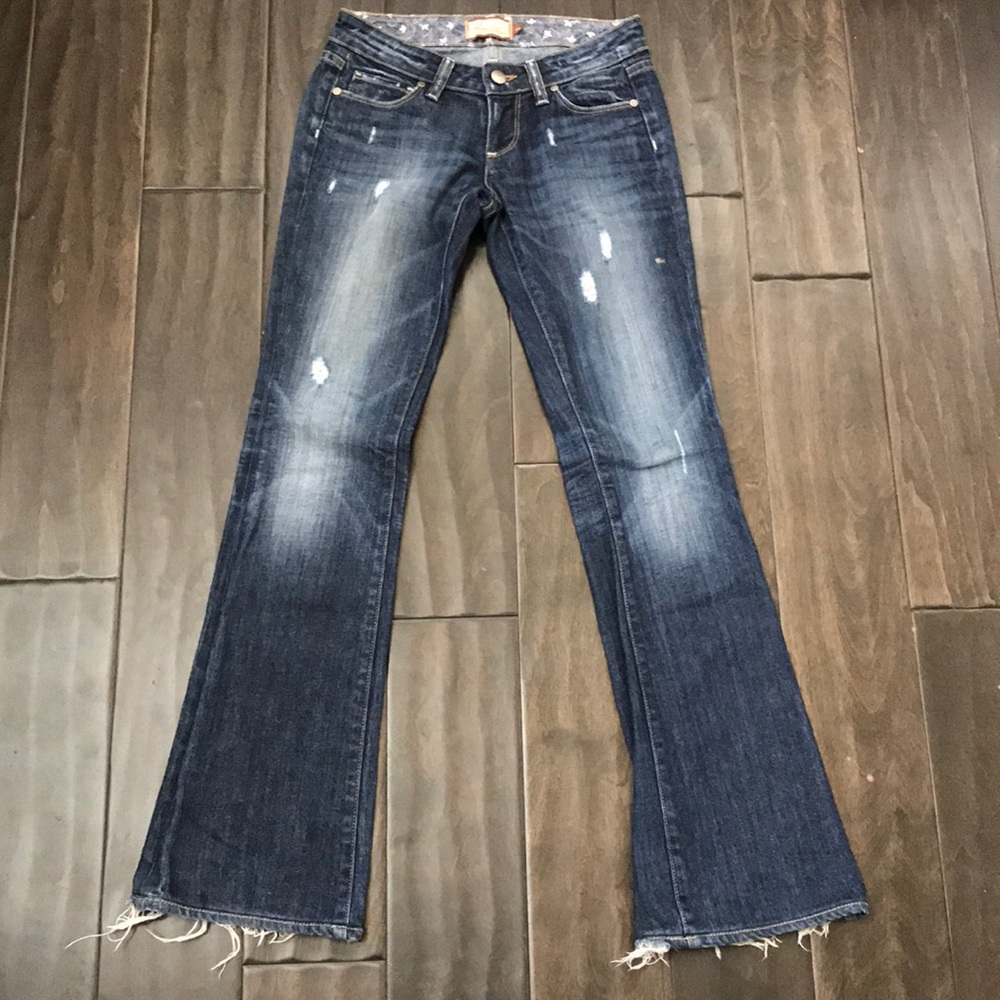 Paige bootcut ripped blue jeans